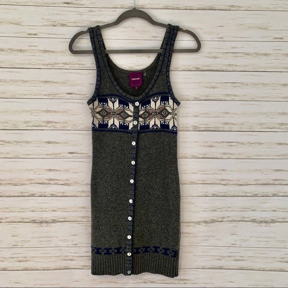 Lulumari Gray Sweater Knit Faux Button Tunic/Dress